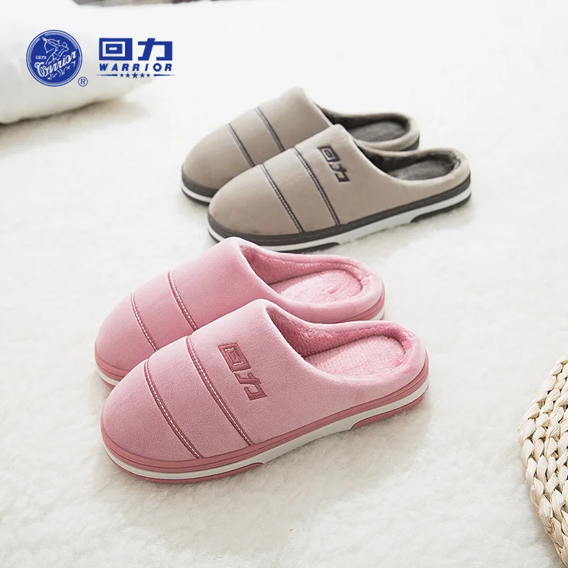 

Warrior Genuine Product 2019 New Style Cotton Slippers Couples Stripes Pattern Household Thick Bottomed Soft-Soled Shoes Men Cot