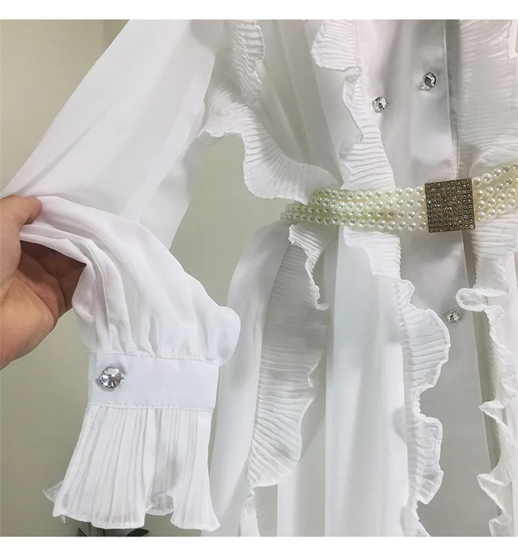 Платье для женщин vestido ropa mujer с жемчужным поясом осеннее Новое Женское Франция винтажное шифоновое белое цельное платье