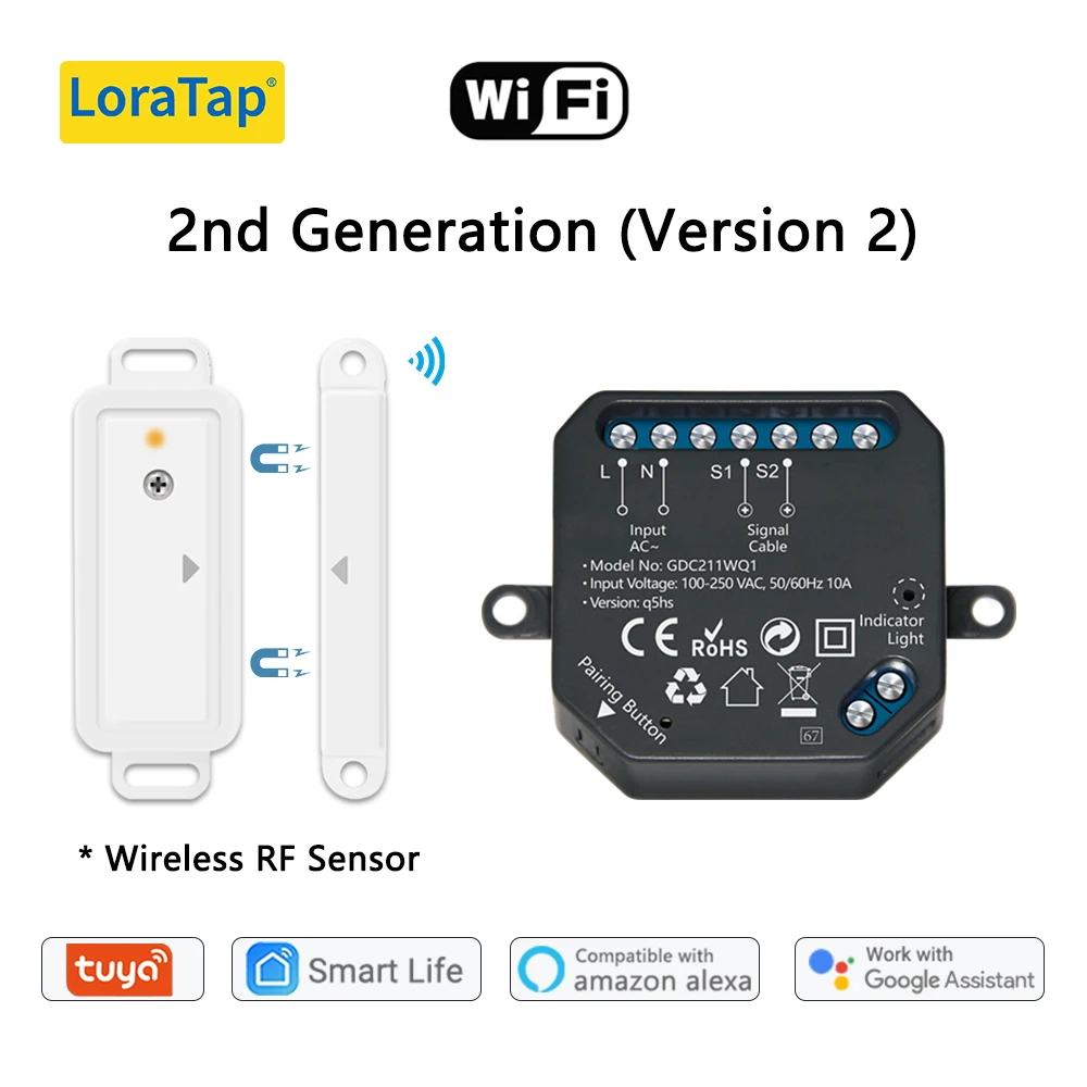 light switch with remote LoraTap Tuya Smart Life Garage Door Sensors Opener Controller WiFi Switch Alexa Opening Home Remote Control Contact Voice Portal light sensor switch Wall Switches