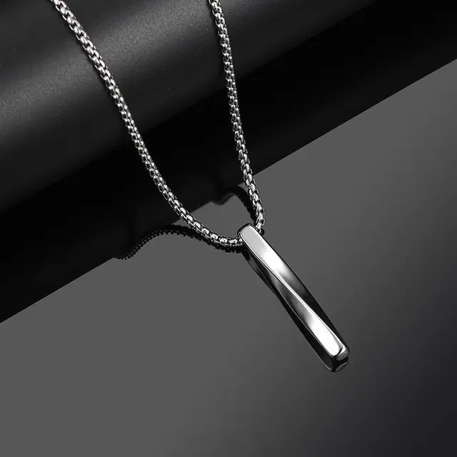2021 Fashion New Black Rectangle Pendant Necklace Men Trendy Simple Stainless Steel Chain Men Necklace Jewelry Gift 3