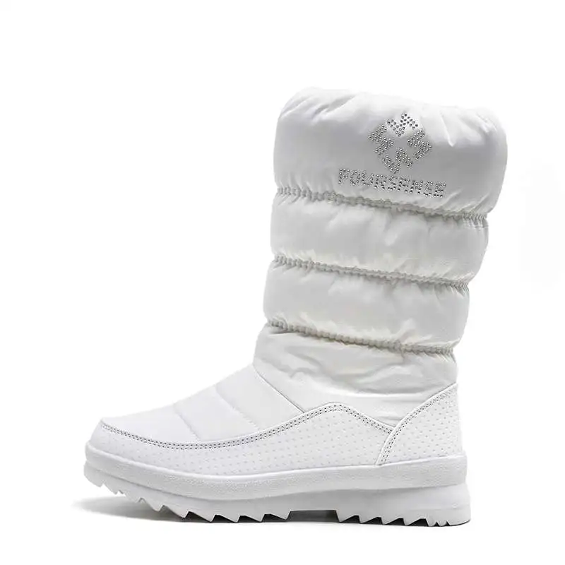 REAVE CAT/Большие размеры 36-41; новые теплые зимние сапоги; женские сапоги на платформе на молнии; однотонные Водонепроницаемые зимние сапоги до середины икры на толстом меху - Цвет: White