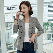 ^^Best Offers High quality women's check jacket 2019 new slim double-breasted ladies blazer High quality office autumn jacket female suit ^^Best Offers High quality women's check jacket 2019 new slim double-breasted ladies blazer High quality office autumn jacket female suit