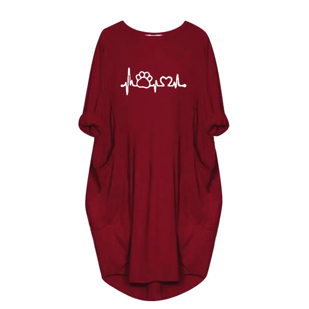 Red Большие размеры, свободное платье, roupa feminina, женский джемпер большого размера, мешковатые, с длинным рукавом, с карманом, пуловер, платье, vestidos de verano - Цвет: Red