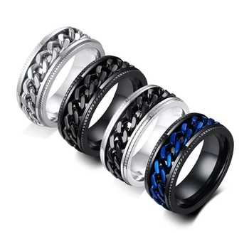 

Trendy Cool Stainless Steel Rotatable Men Ring High Quality Spinner Chain Punk Women Jewelry for Party Gift