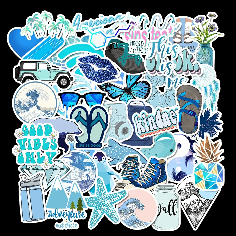 

50 Pcs Blue Cartoon Animal Stickers For Suitcase Skateboard Laptop Luggage Fridge Phone Car Styling DIY Decal Sticker