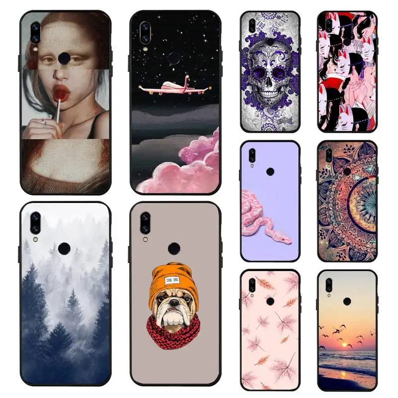 

Starry sky sea skull animal dog snake leopard mona lisa art coque shell Phone Case For Xiaomi Redmi note 7 8 10 9 s 9t lite pro