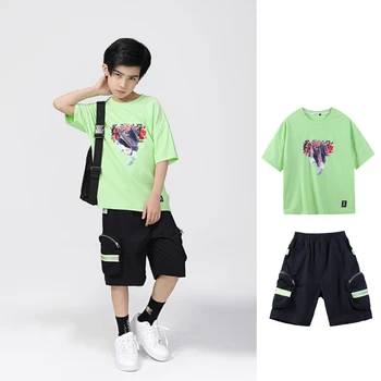 

Hip Hop Dance Costumes Kids Stage Modern Performance Street Wear Children HipHop Top Pant Boys School Uniform Sport Suit DQS4049