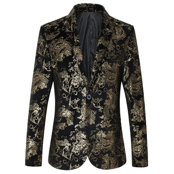 

Large size 6xl men suit jacket gold silver suit Blazer spring and autumn mens flower jackets & coats 2020 high quality Overcoat