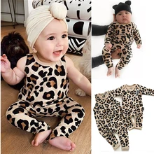 Новинка года; Модная одежда для маленьких мальчиков и девочек; сезон лето-осень комбинезон без рукавов с леопардовым принтом; комплект из 2 предметов 3 стиля