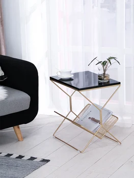 

Nordic modern simple bedroom bedside table marble small tea table iron bedside table sofa light luxury side table