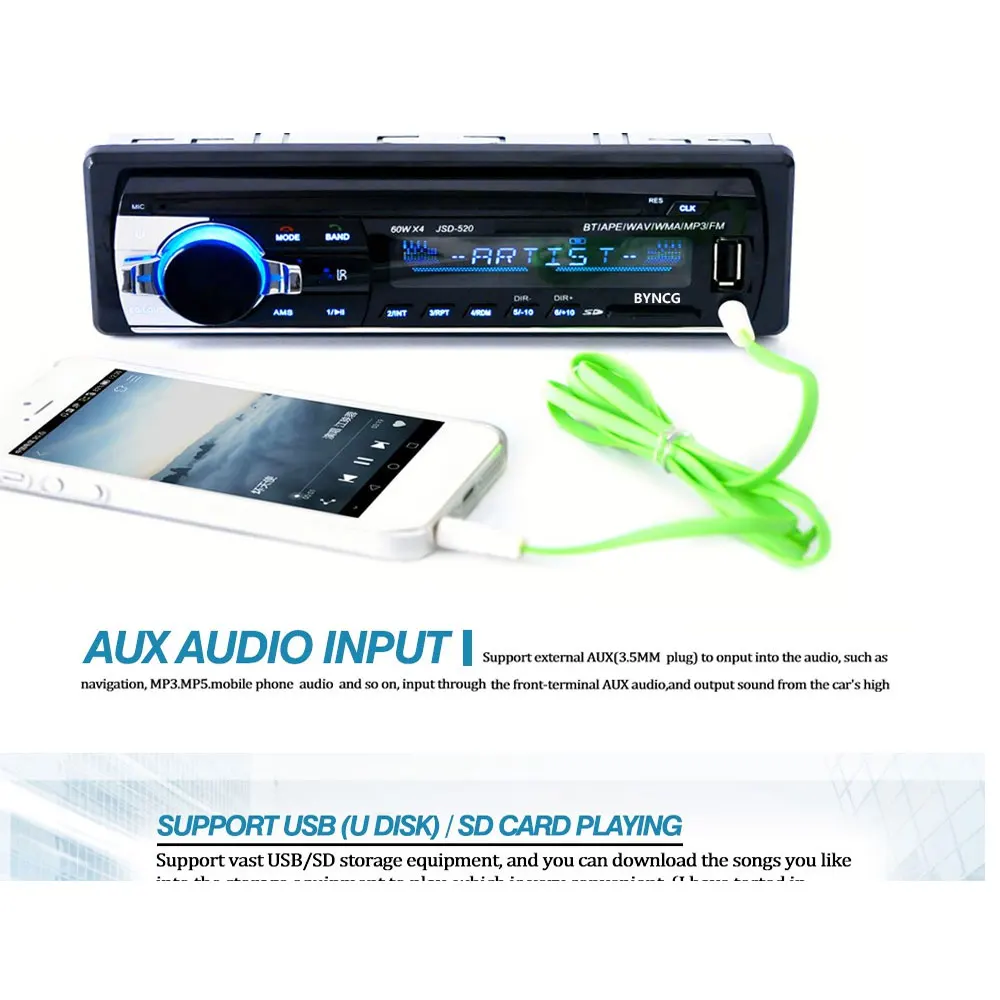 TD® Autoradio Bluetooth FM Radio Stéréo 60W x 4, Lecteur MP3 Poste Mai –