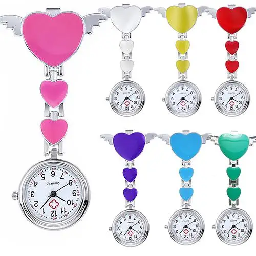 Reloj de bolsillo con forma de corazón de amor para mujer y niña, pulsera de cuarzo con broche Fob para enfermera, Color brillante, regalo, novedad de 2020