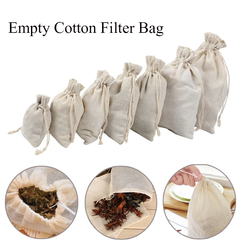 10/25PCS Empty Teabags Cotton Muslin Drawstring Strainer Tea Spice Food Separate Filter Bag Drawstring Tea Bags