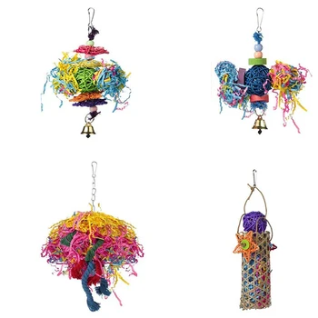 

4 Pack Bird Toys for Parrots Bird Chewing Toys Parrot Cage Shredder Toy Foraging Hanging Toy with Bells for Cockatiel Conure Afr