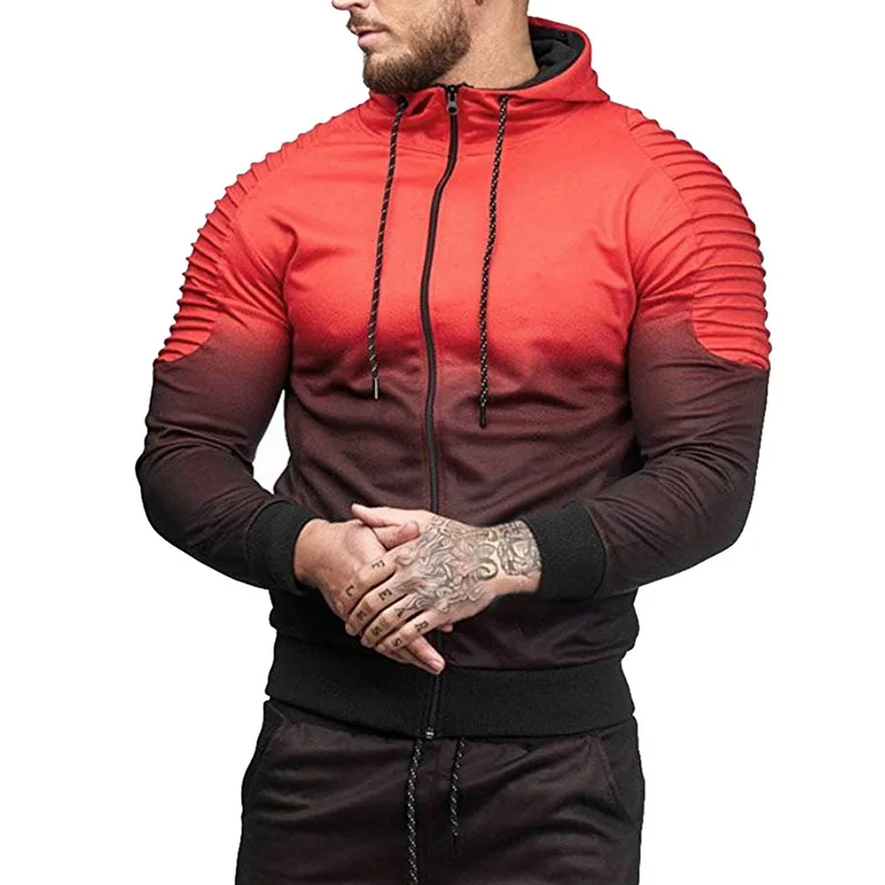 CYSINCOS Мужская спортивная одежда комплект свитшот на молнии с капюшоном 3D печать плиссированная Толстовка брюки костюм осенняя куртка брюки спортивный костюм - Цвет: Red Top