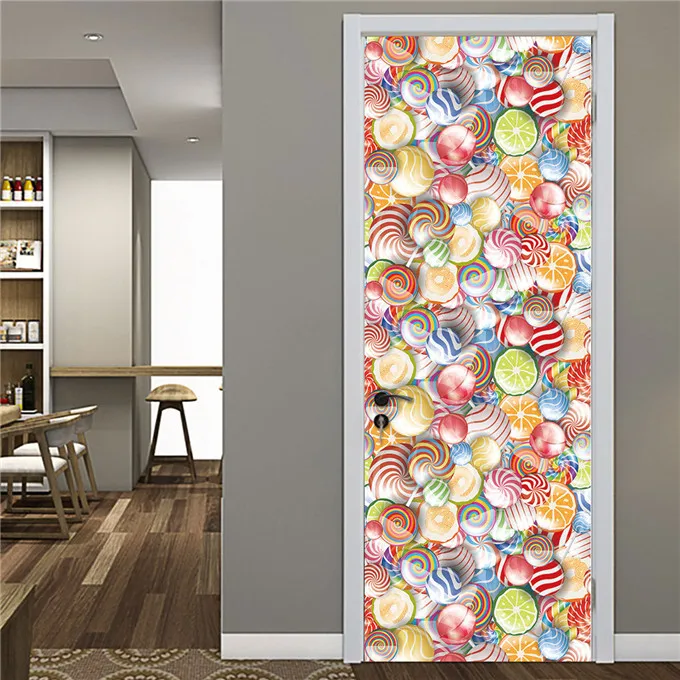 Деревянные двери обновления обои конфеты узор декоративные наклейки на дверь Творческий плакат для гостиной девушка спальная комната - Цвет: DZMT084