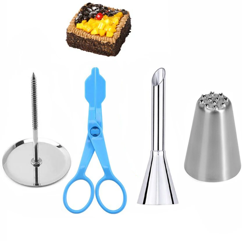 

4PCS Stainless Steel Puff Piping Nozzle Tips Cake Flower Needle Nail Scissor Cupcake Icing Cream Fondant Cake Decorating Tools