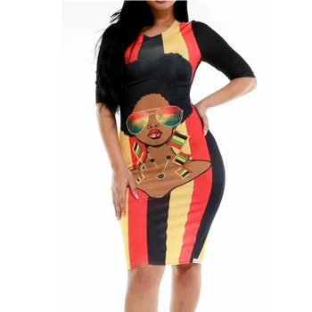 

African Dresses for Women Dashiki African Women Dresses Cartoon Sexy Slim Dress Bazin Riche African Dresses Special Clothing