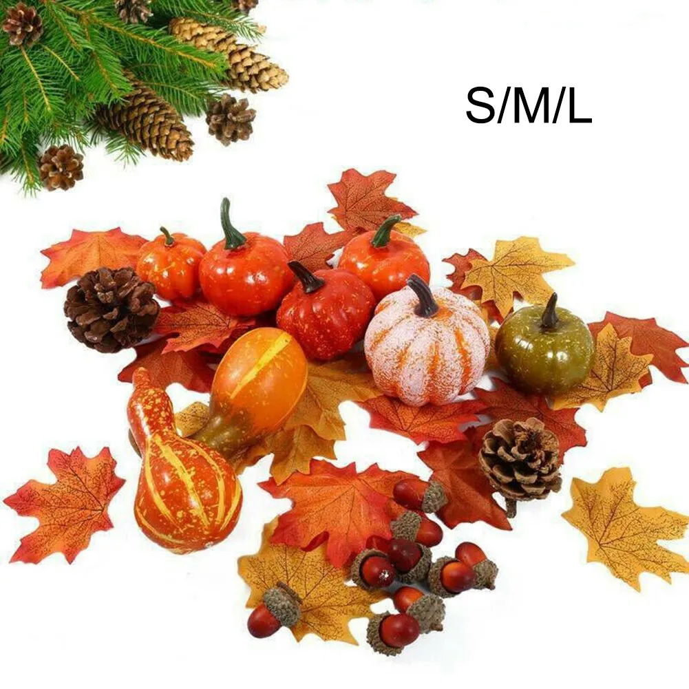 

Artificial Pumpkin Fake Simulation Vegetable Maple Leaves Pine Cones Autumn Harvest Halloween Decoationsr Party Props DIY Crafts