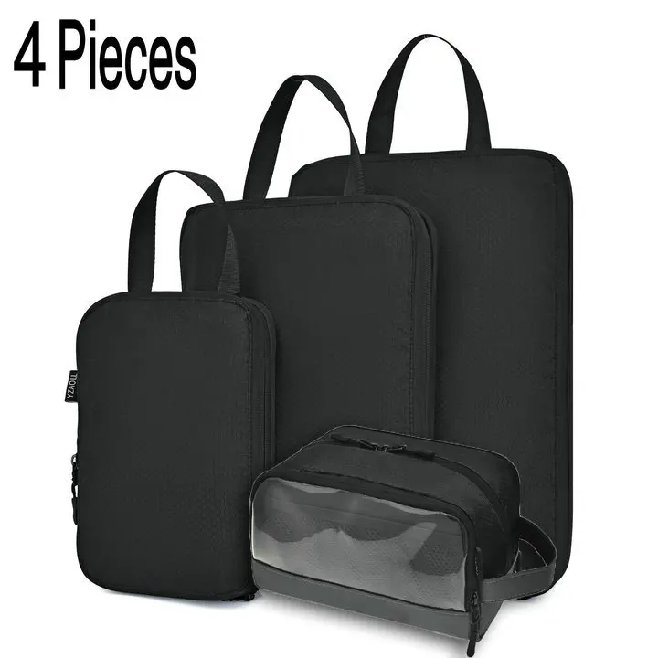 Soperwillton компрессионные упаковочные кубики, набор косметических сумок, нейлоновая дорожная сумка для мужчин и женщин, органайзер для путешествий, аксессуары - Цвет: 4pcs Black