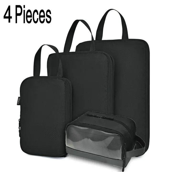 4pcs Black Soperwillton компрессионные упаковочные кубики, набор косметических сумок, нейлоновая дорожная сумка для мужчин и женщин, органайзер для путешествий, аксессуары - Цвет: 4pcs Black