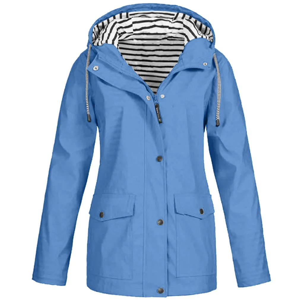 

Cotton Coats Women Casual Hooded Jacket Solid Rain Jacket Outdoor Plus Size Waterproof Hooded Raincoat Windproof Tops Female 25