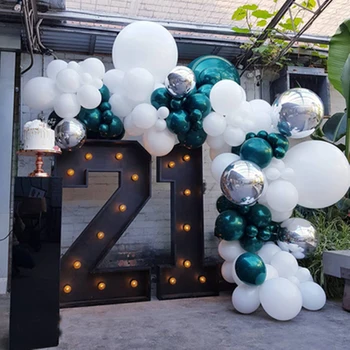 

103Pcs Teal Blue Double Balloon White Balloon Garland Arch Kit Birthday Birthday Wedding Valentine's Day Anniversary