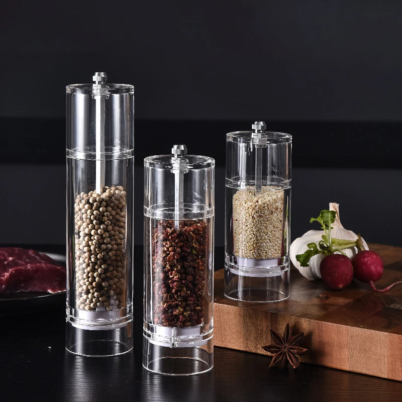 Salt and Pepper Grinder Set - Clear Acrylic Manual Spices Mills, Perfect For Sea Salt and Peppercorns, kitchen Accessories