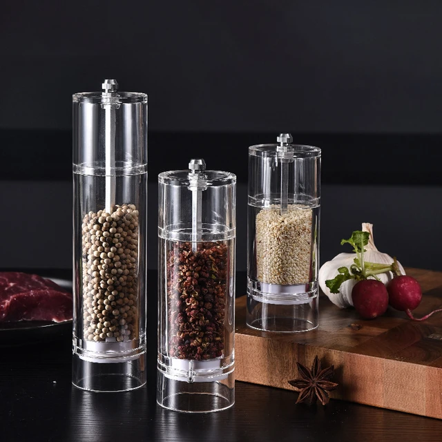 Salt and Pepper Grinder Set - Clear Acrylic Manual Spices Mills