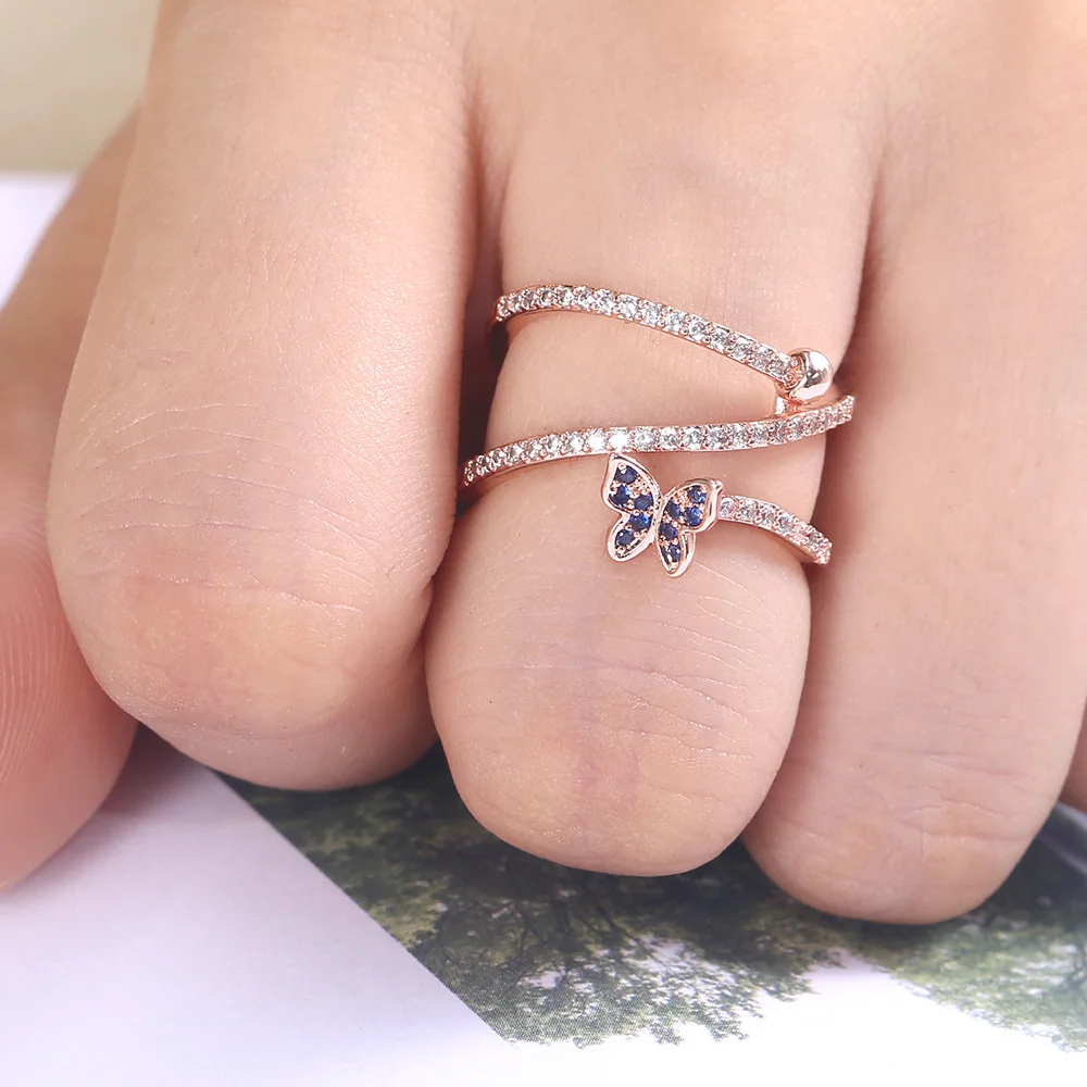 Милый женский маленькая бабочка, носки с милыми животными: кольцо 18KT розовое золото Обручение кольцо Винтаж обручальные кольца для Для женщин