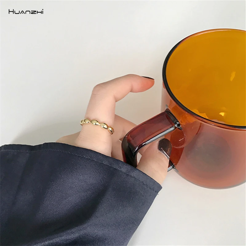 Женское овальное кольцо HUANZHI круглое металлическое с геометрическим узором