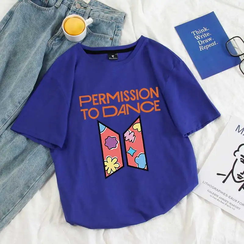 Summer Women T Shirt Bangtan Boys Kpop Permission To Dance Graphics Print Letter Korean Fashion Harajuku Streetwear Cotton Tops friends t shirt