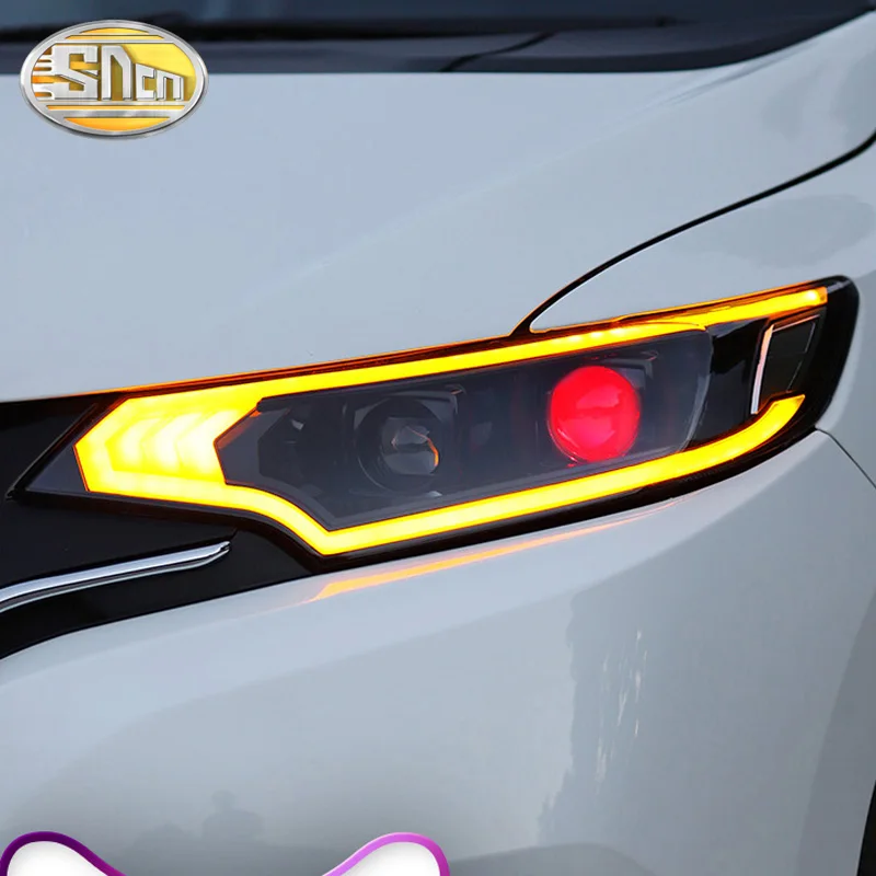 Car Styling LED Headlight Assembly For Honda Fit Jazz GK5 Sport- Turn Signal Lamp LED DRL Devil Eyes Light Head Lamp