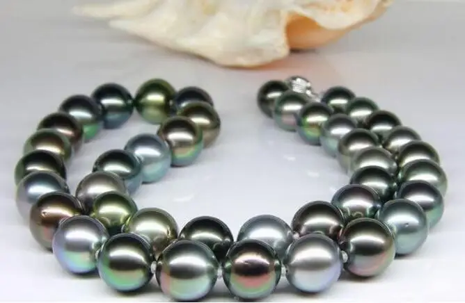 Jewelry Pearl Necklace real natural big huge18&quot12-13mm genuine black Tahitian peacock green multic round pear Free Shipping | Украшения