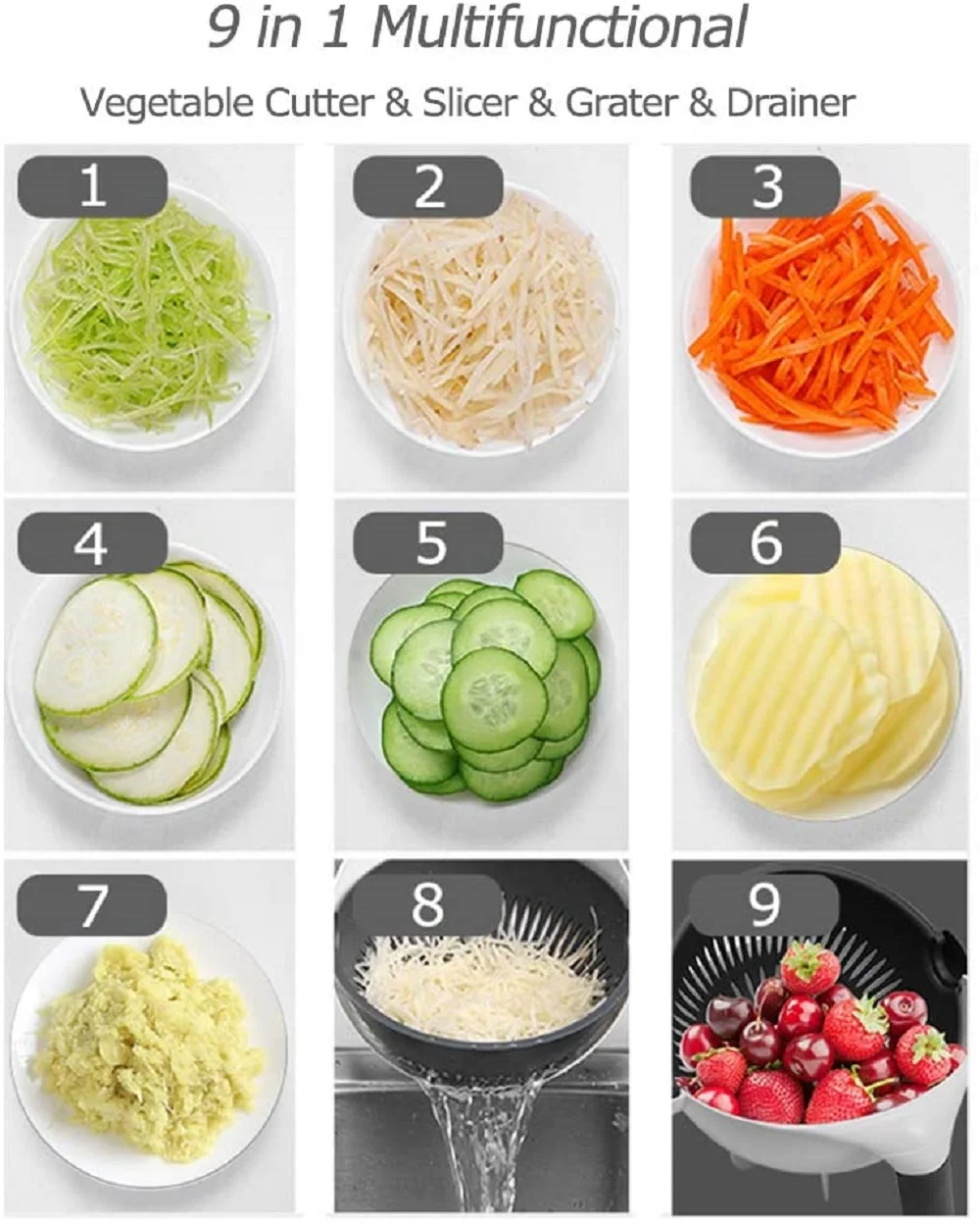 WALFOS Magic Multifunctional Rotate Vegetable Cutter With Drain Basket Kitchen Veggie Fruit Shredder Grater Slicer