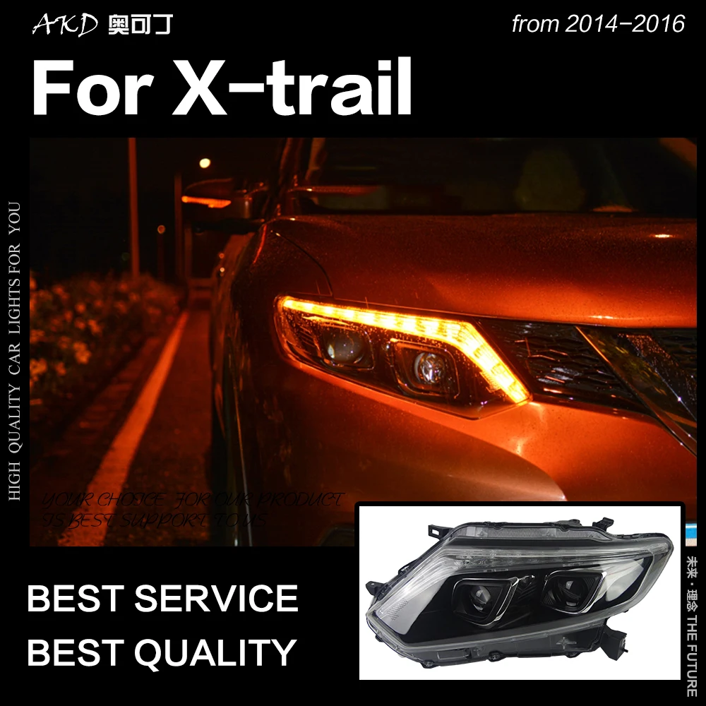 AKD автостайлинг фары для Nissan X trail Rouge светодиодный ные 2014 2016 DRL Hid опция фара
