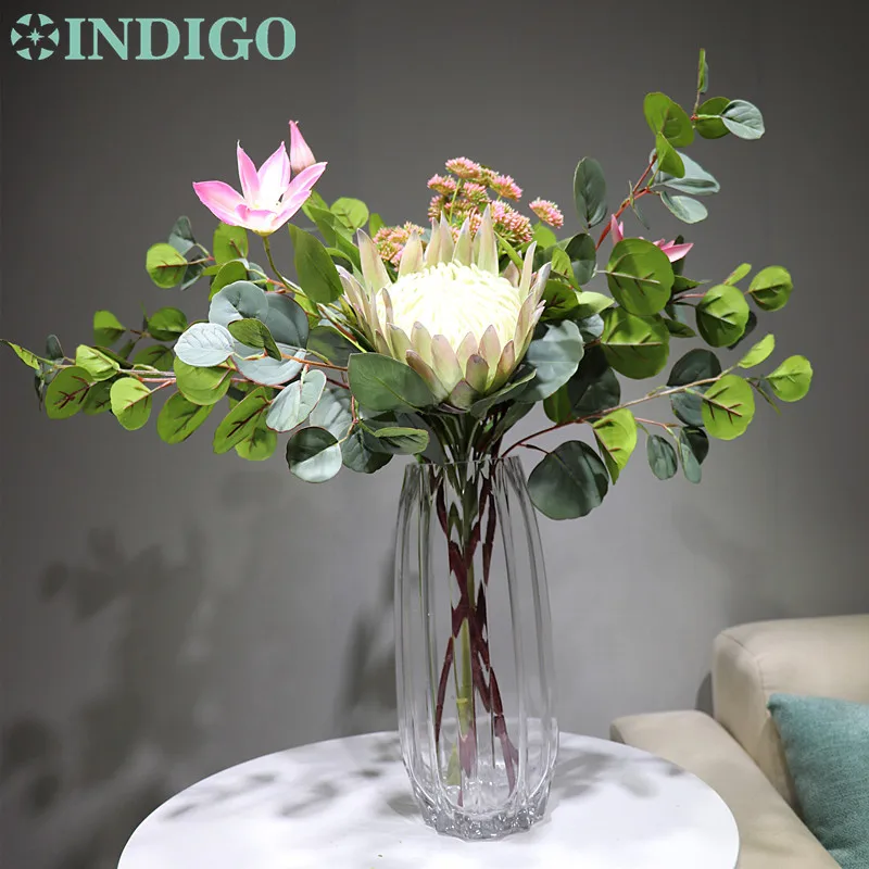 

INDIGO Design - Pink Protea Cynaroides Clematis Christmas Flower Arrangement Artificial Flower Table Decoration Free Shipping