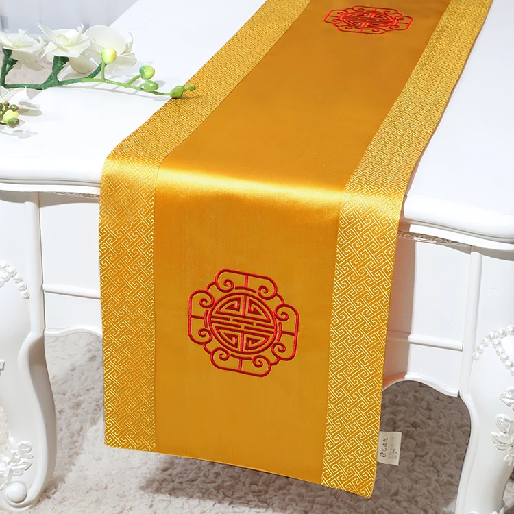 Вышивка Joyous скатерть в виде узкой полосы Новая китайская шелковая парча обеденный чайный столик ткань прямоугольник домашнее украшение кровать Бегуны