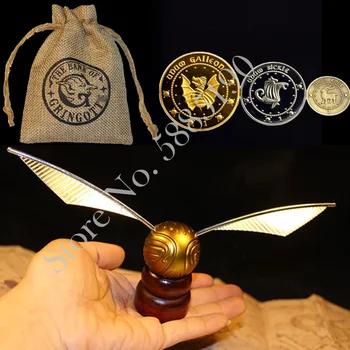 

1 Harried Gold Snitch and 3 Gringott Coins with 1 Bag Potters Collection Prop