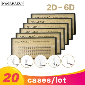 

NAGARAKU 20 cases Mink Lash Premade Volume Wide fans Short Stem Russian Volume Professional Eyelash Extensions 2D/3D/4D/5D/6D