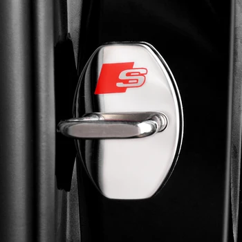 

4PCS Stainless Steel Car Door Lock Buckle Protector Cover Trim Sticker for Audi A3 A4 A5 A6 Q3 2014-2019