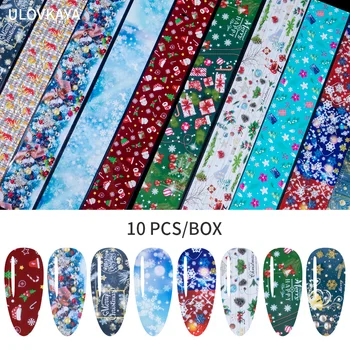 

ULOVKAYA 10 Pcs/Box Christmas Nail Transfer Stickers Holographic Nail Wraps Foil Nail Stickers Designer For Nail Art Decoration