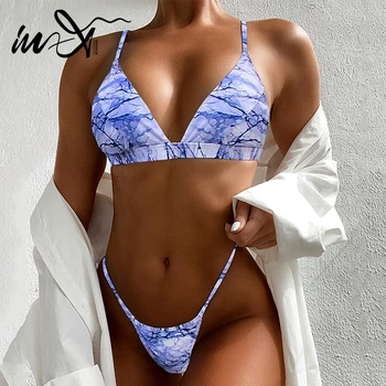 

In-X Marbling print sexy bikini set 2020 Triangle swimsuit female Push up swimwear women bathers High cut bathing suit summer
