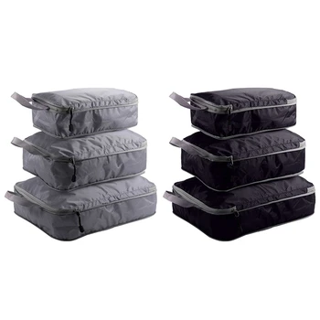 

6Pcs Travel Storage Bag for Clothes Tidy Organizer Wardrobe Suitcase Pouch Travel Organizer Bag - 3Pcs Gray & 3Pcs Black
