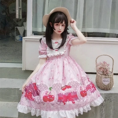 Kawaii Лолита платье мягкие японские игрушки Лолита милый Вишневый JSK ремень платье - Цвет: pink