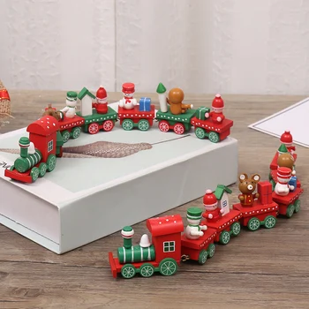 

Children Christmas Gift New Year Christmas Gift Wooden Train Painted Ornament Christmas Decorations For Home