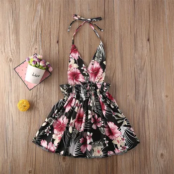 

Pudcoco Toddler Baby Girl Clothes Flower Print Backless Strap Dress Summer Sundress Beach Party