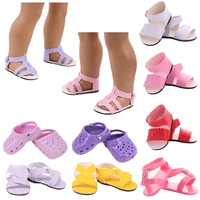7Cm Doll Shoes Metal Locks Leather Sandals Hole Slppers Fit 18 Inch American&43cm Born Baby Reborn Doll Clothes Infant's Gift