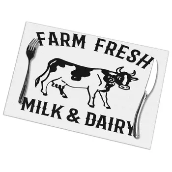 

Table Mats Drink Coaster Table Placemats Farm Fresh Milk Dairy Cow Coffee Mug Cup Coasters 6 PCS Non-slip Pads