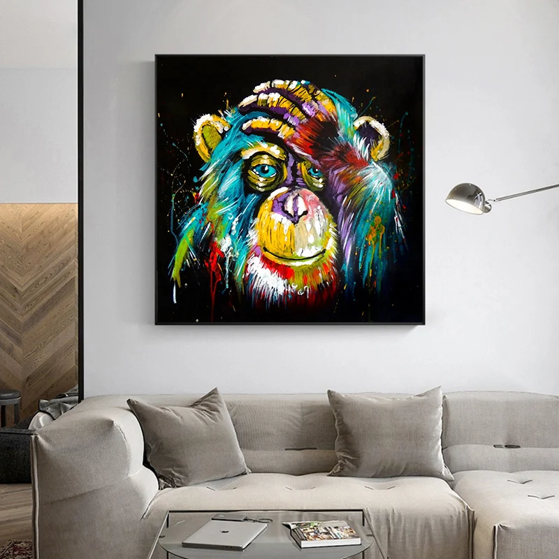 

Colorful Thinking Monkey Canvas Paintings Abstract Animals Wall Art Posters and Prints Pop Art Pictures for Kids Room Home Decor